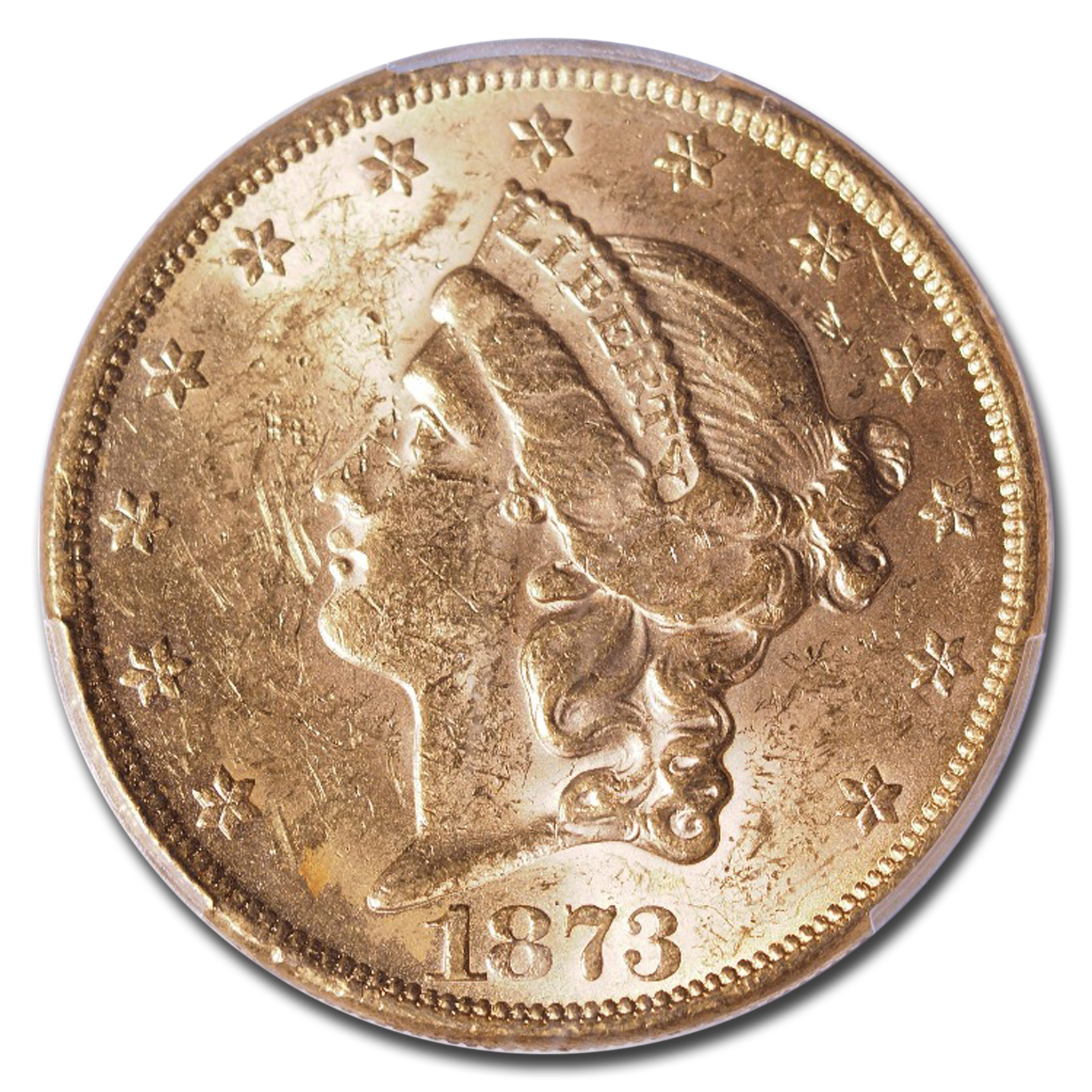 Buy 1873 $20 Liberty Gold Double Eagle Open 3 MS-60 PCGS | APMEX