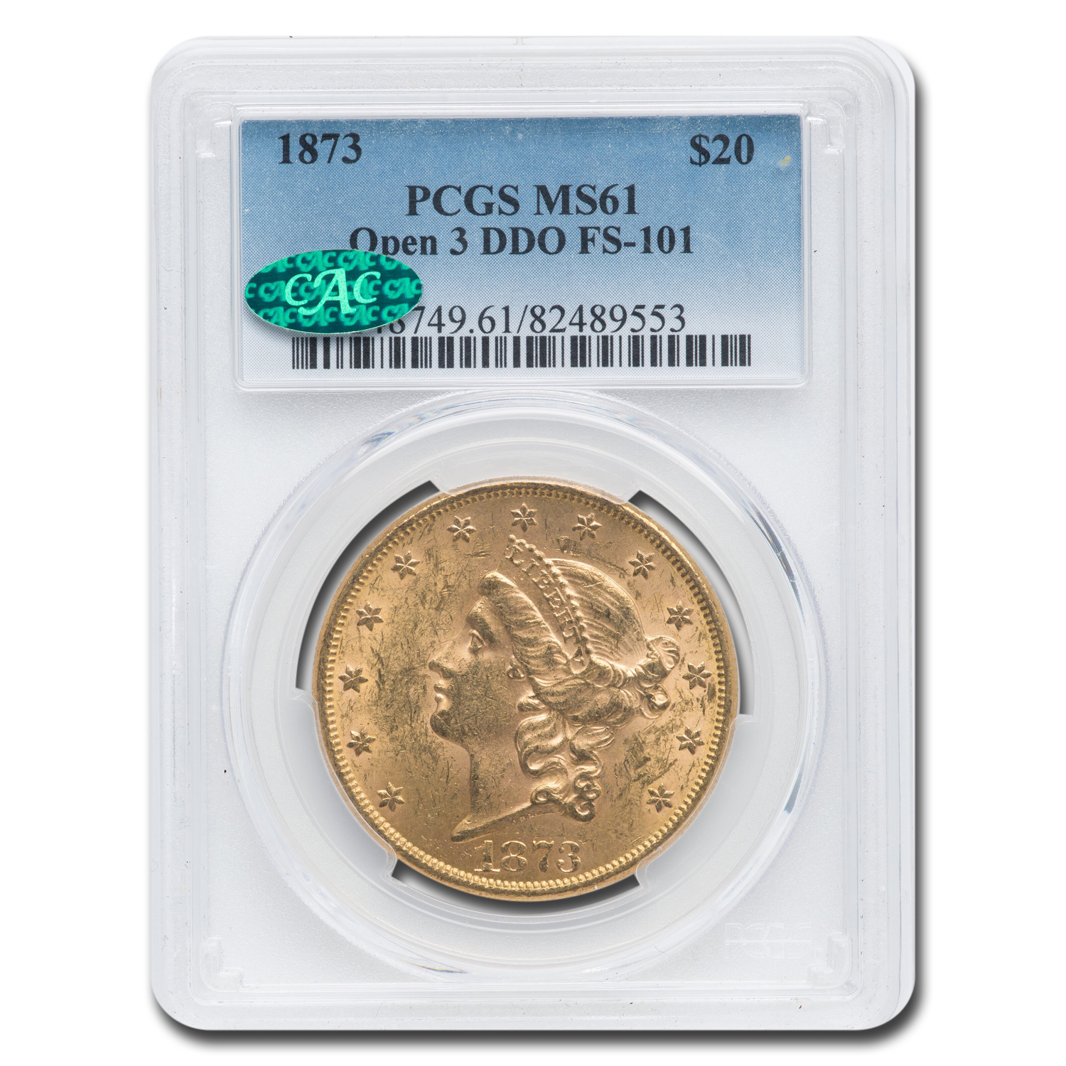 Buy 1873 $20 Liberty Gold Double Eagle Open 3 MS-61 PCGS CAC (DDO) | APMEX