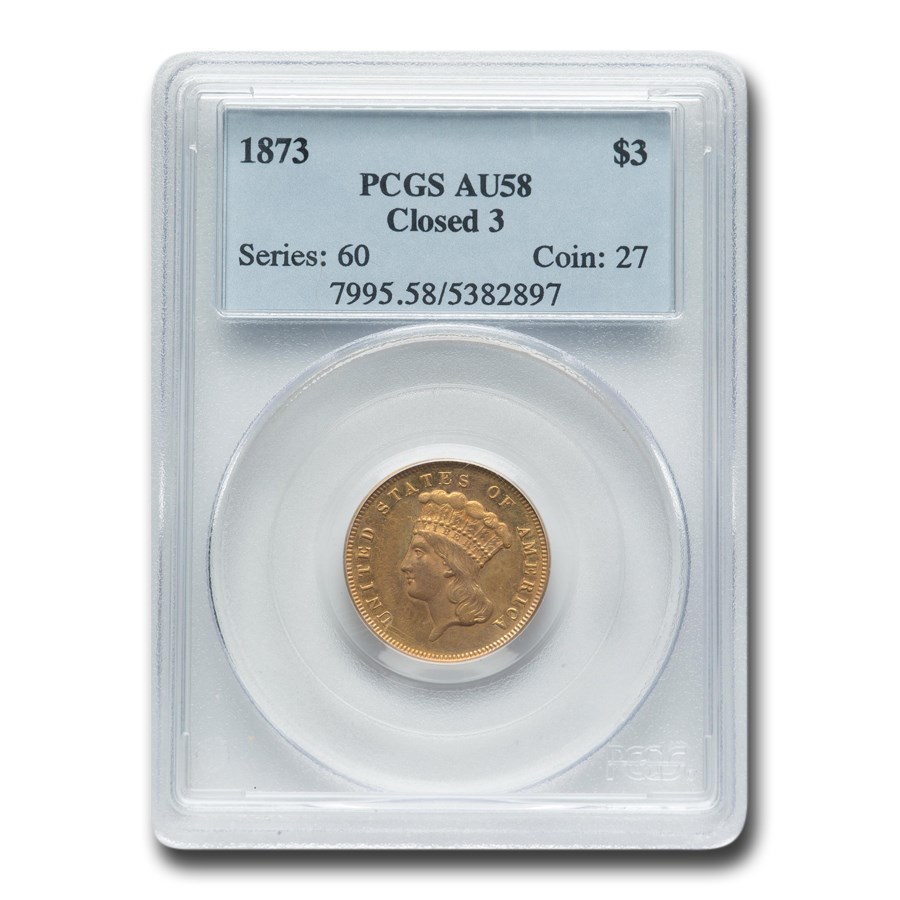 1873 $3 Gold Princess Closed 3 AU-58 PCGS