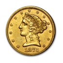 1873 $5 Liberty Gold Half Eagle Closed 3 AU