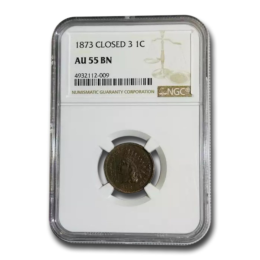 1873 Indian Head Cent AU-55 NGC (Closed 3, Brown)