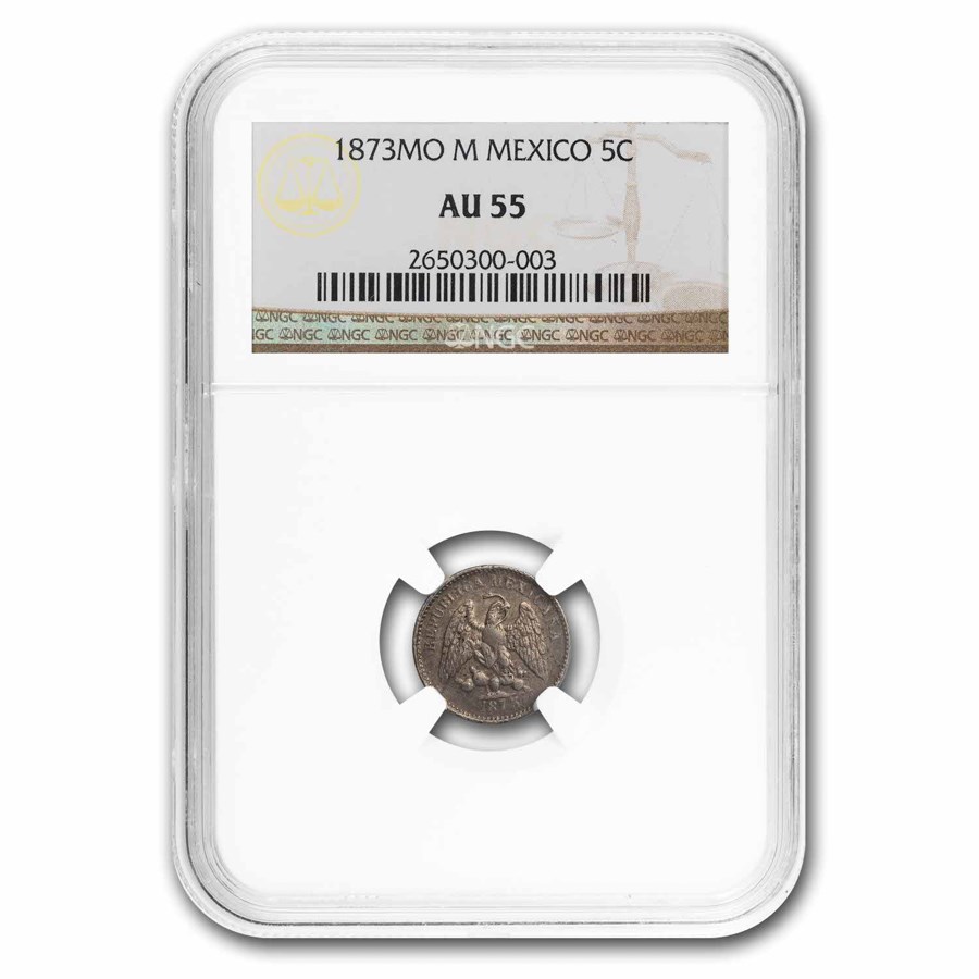 1873-Mo Mexico Silver 5 Centavos AU-55 NGC