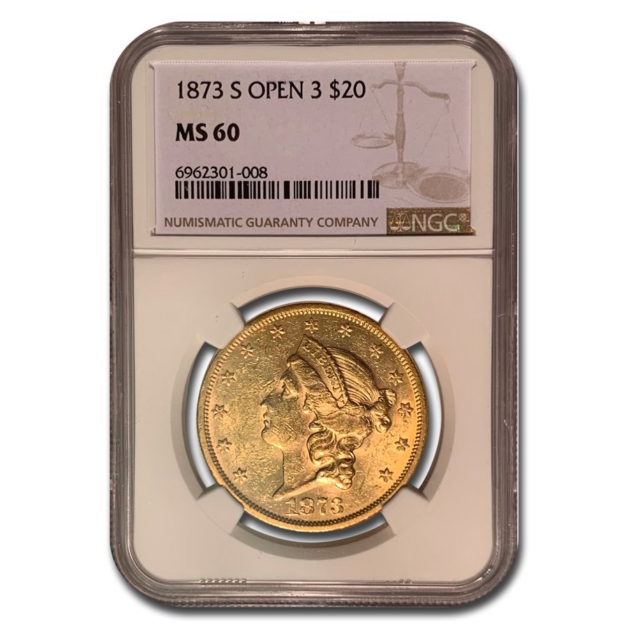 1873-S $20 Liberty Gold Double Eagle MS-60 NGC (Open 3)