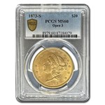 1873-S $20 Liberty Gold Double Eagle Open 3 MS-60 PCGS