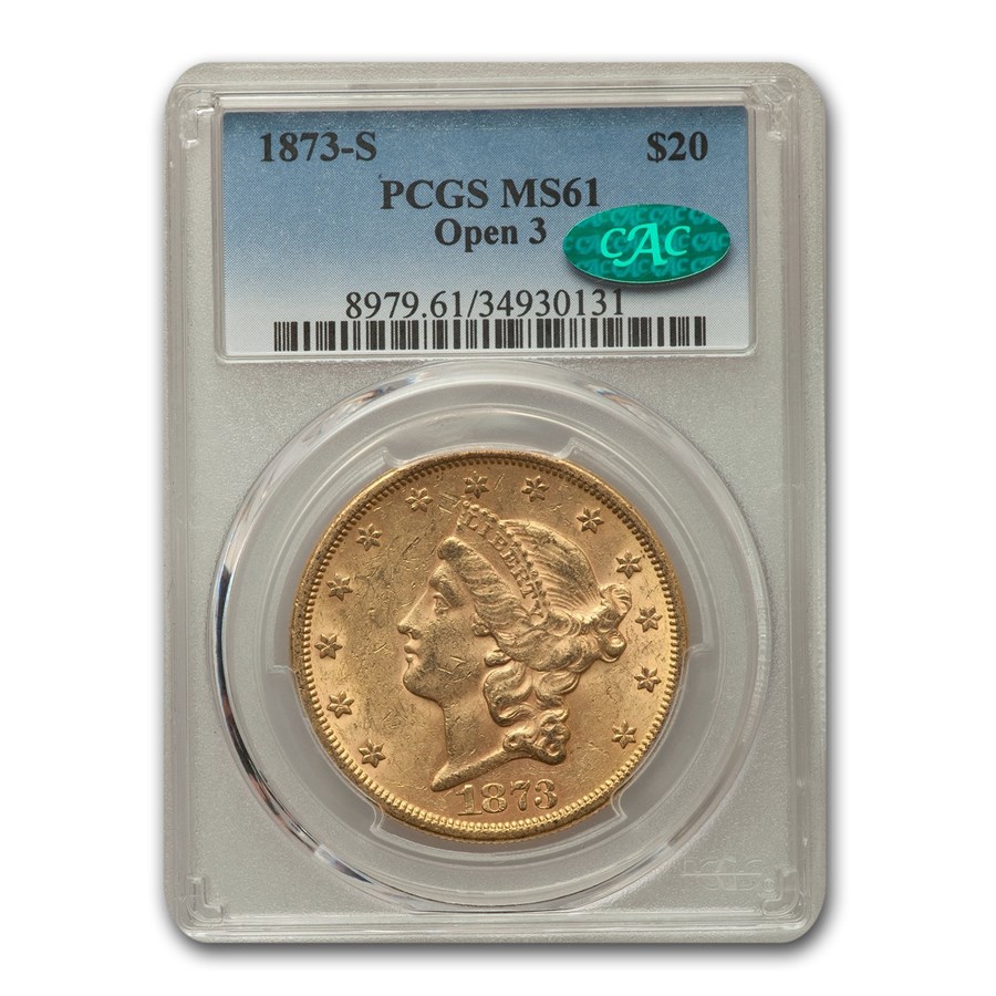 Buy 1873-S $20 Liberty Gold Double Eagle Open 3 MS-61 PCGS CAC | APMEX