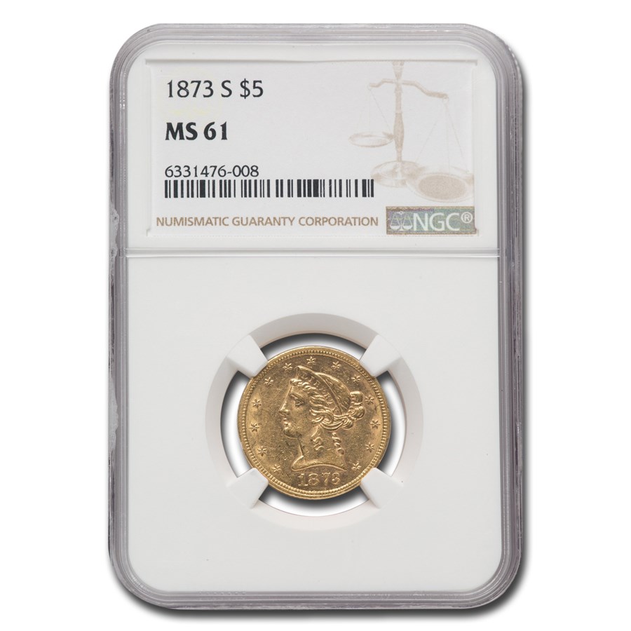 1873-S $5 Liberty Gold Half Eagle MS-61 NGC