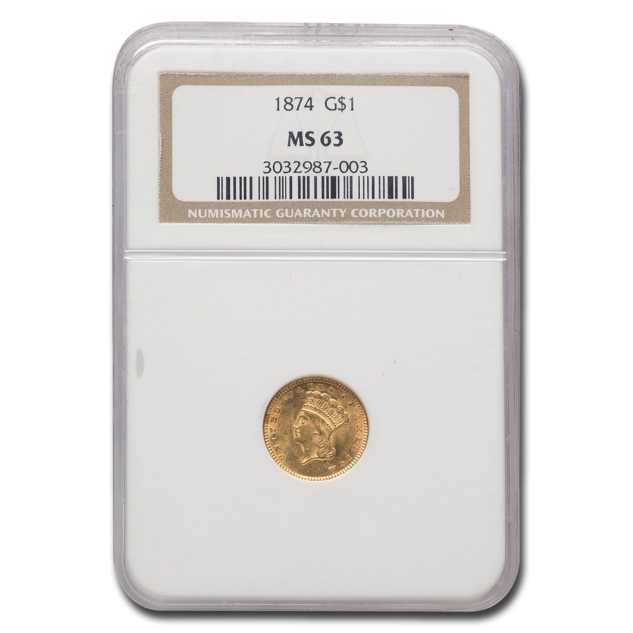 1874 $1 Indian Head Gold MS-63 NGC