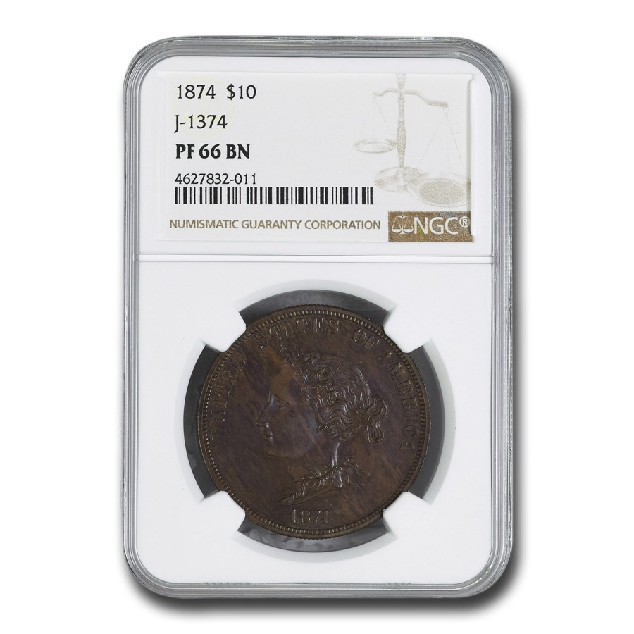 1874 $10 Dollar Bickford Pattern PF-66 BN NGC (J-1374)