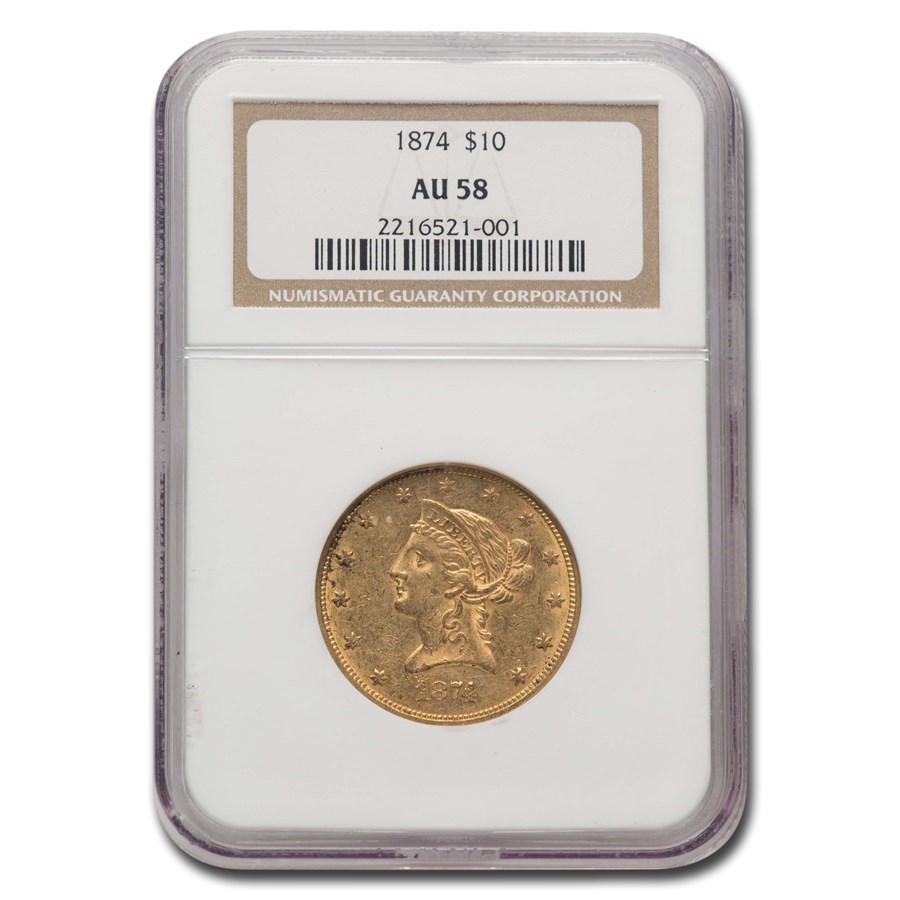 1874 $10 Liberty Gold Eagle AU-58 NGC