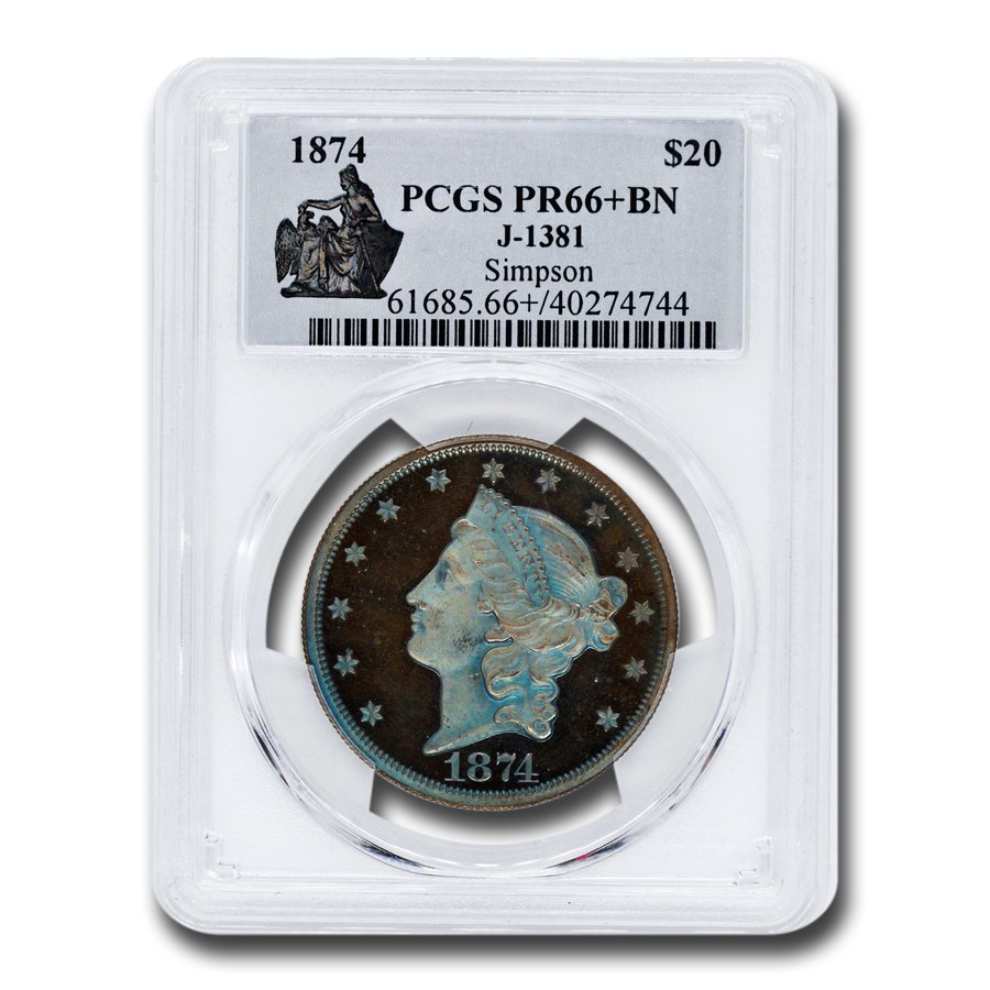 1874 $20 Copper Pattern Liberty Double Eagle PR-66+ PCGS (J-1381)