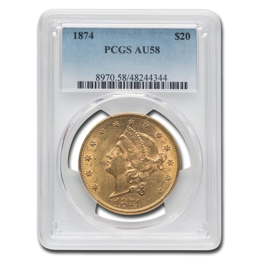 1874 $20 Liberty Gold Double Eagle AU-58 PCGS