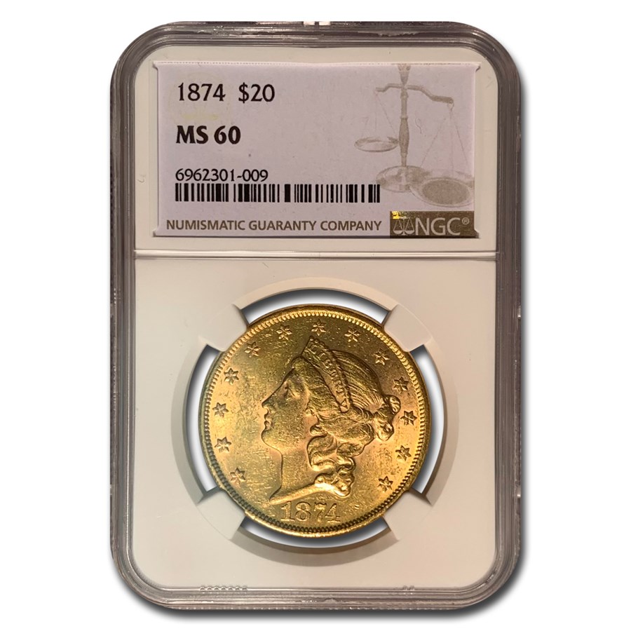 1874 $20 Liberty Gold Double Eagle MS-60 NGC