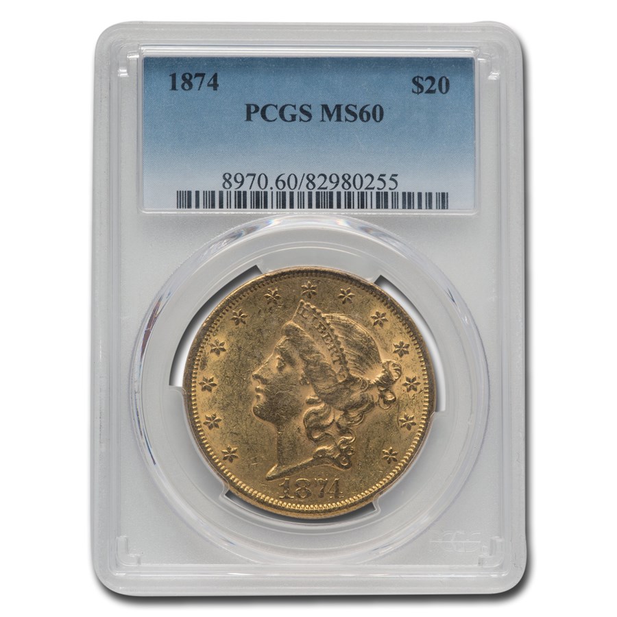 1874 $20 Liberty Gold Double Eagle MS-60 PCGS