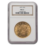 1874 $20 Liberty Gold Double Eagle MS-61 NGC