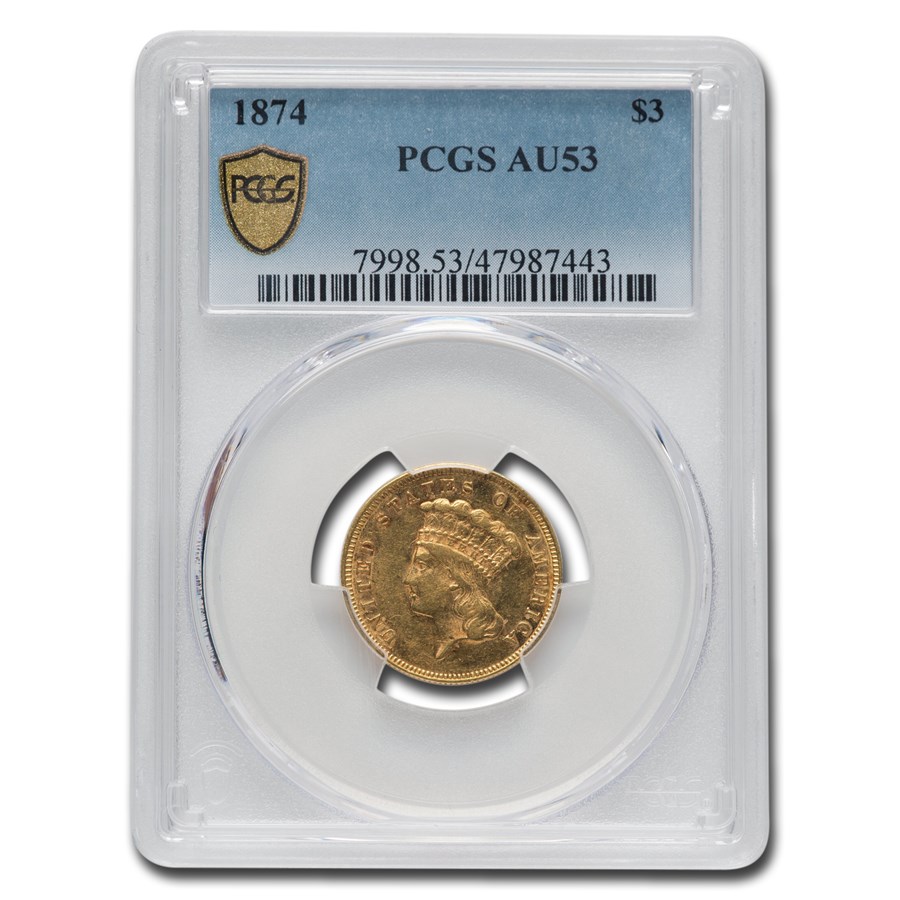 1874 $3 Gold Princess AU-53 PCGS