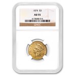 1874 $3 Gold Princess AU-55 NGC