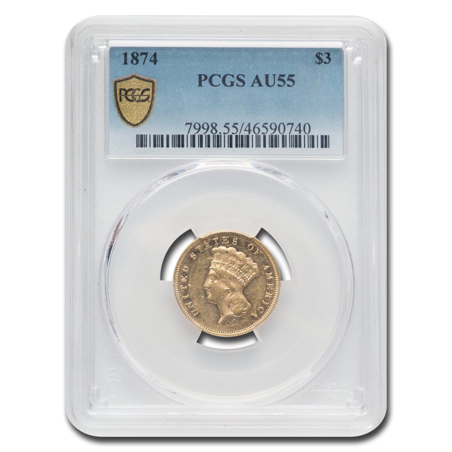 1874 $3 Gold Princess AU-55 PCGS