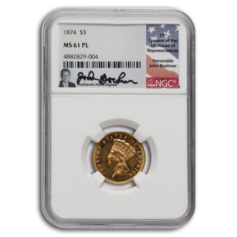 1874 $3 Gold Princess MS-61 NGC (PL, Boehner)