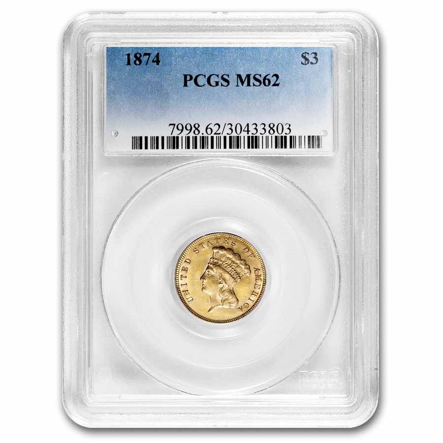 1874 $3 Gold Princess MS-62 PCGS