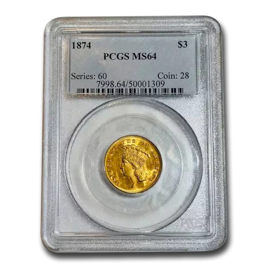 1874 $3 Gold Princess MS-64 PCGS