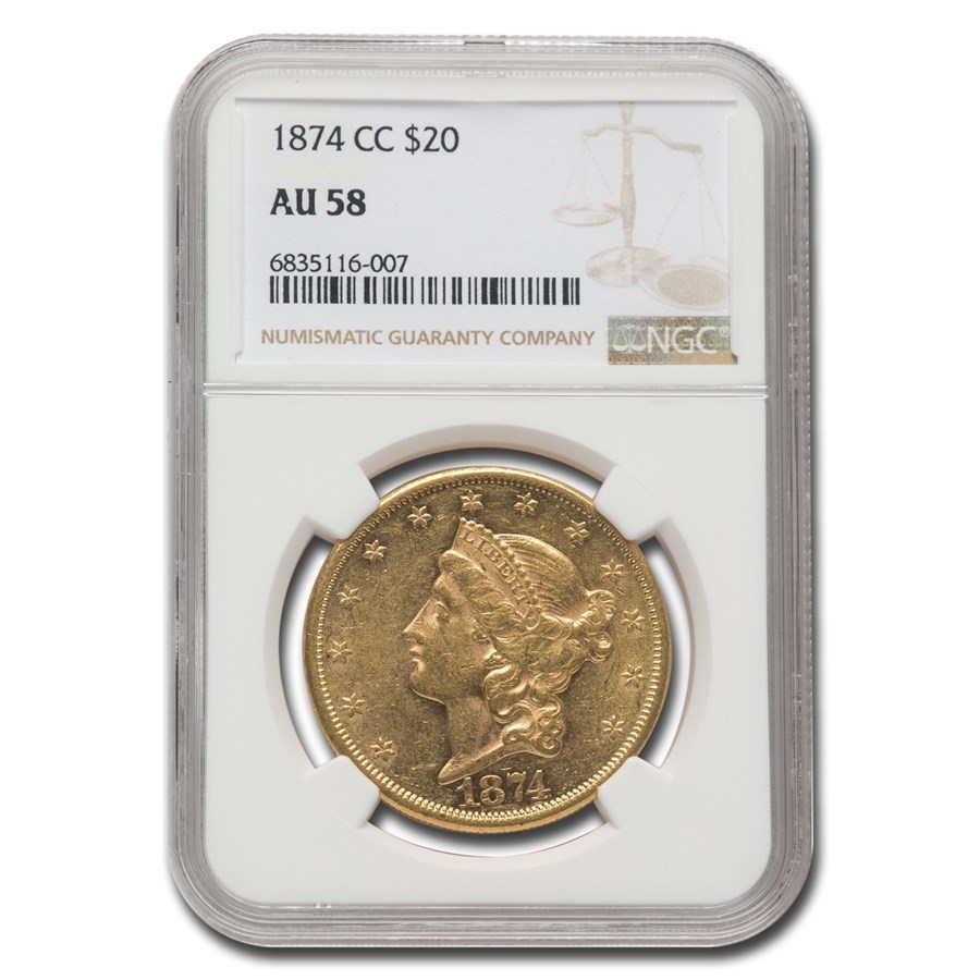 1874-CC $20 Liberty Gold Double Eagle AU-58 NGC