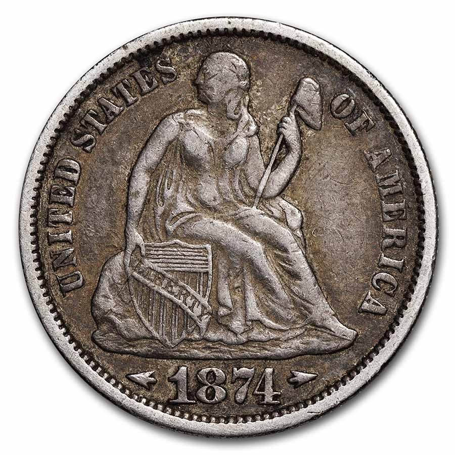 1874 Liberty Seated Dime XF