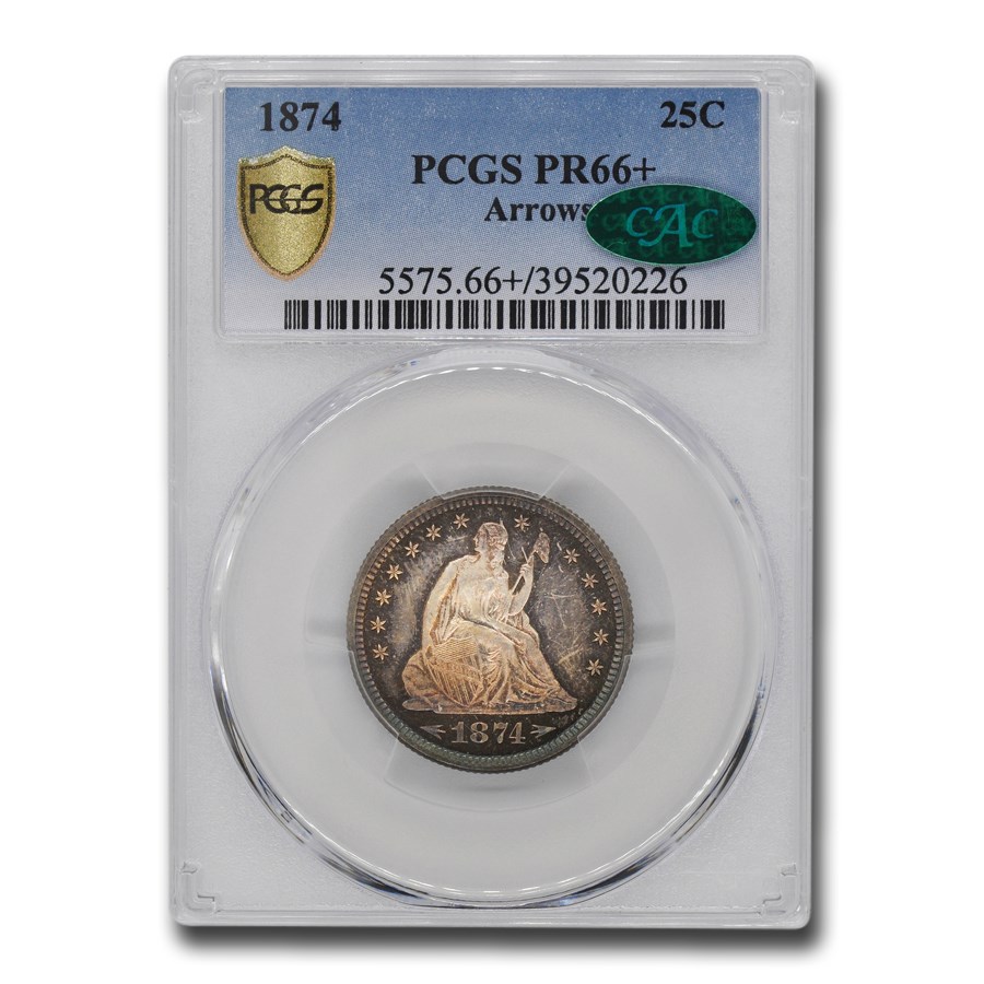 1874 Liberty Seated Quarter PR-66+ PCGS CAC (Arrows)