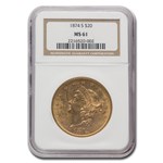 1874-S $20 Liberty Gold Double Eagle MS-61 NGC