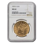 1874-S $20 Liberty Gold Double Eagle MS-62 NGC