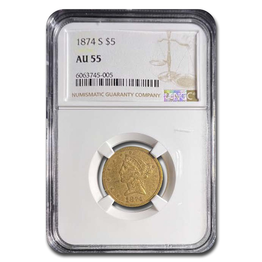 1874-S $5 Liberty Gold Half Eagle AU-55 NGC