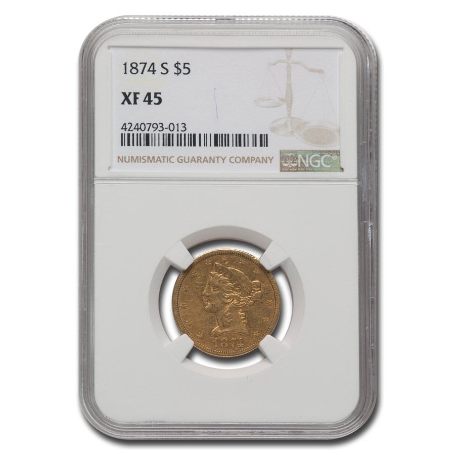 1874-S $5 Liberty Gold Half Eagle XF-45 NGC