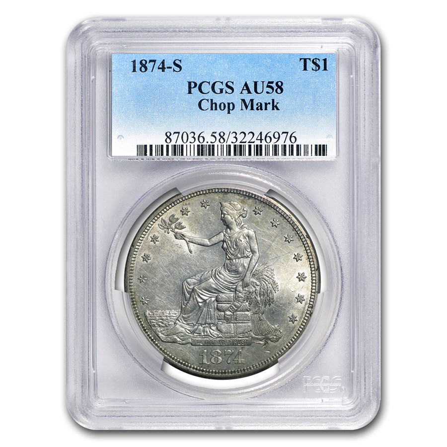 Buy 1874-S Trade Dollar AU-58 PCGS (Chopmark) | APMEX