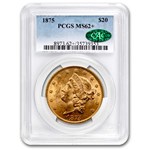 1875 $20 Liberty Gold Double Eagle MS-62+ PCGS CAC