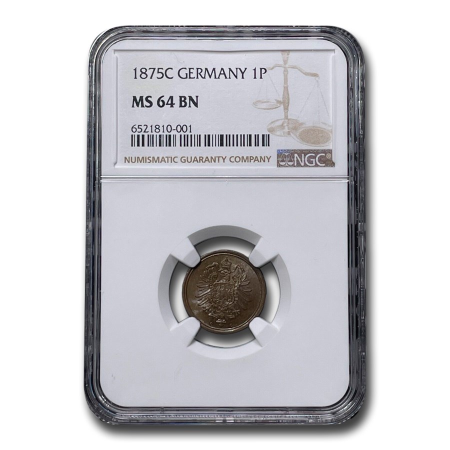 1875-C Germany Pfennig MS-64 NGC (Brown)