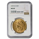 1875-CC $20 Liberty Gold Double Eagle MS-60 NGC