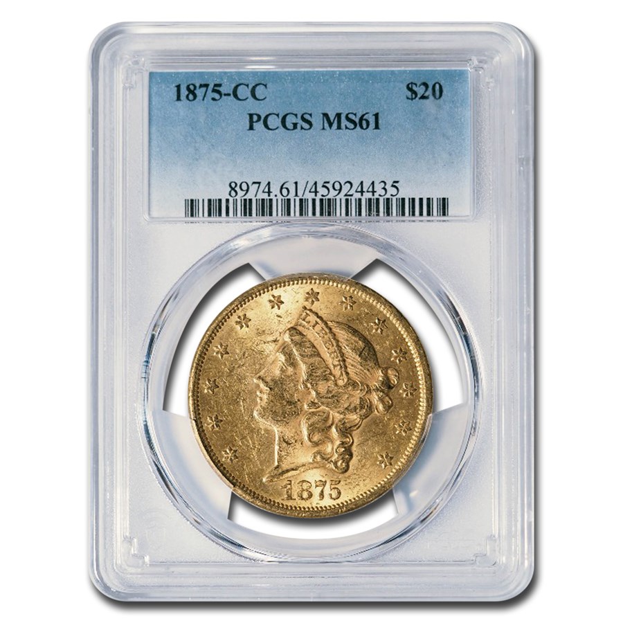 1875-CC $20 Liberty Gold Double Eagle MS-61 PCGS