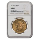 1875-CC $20 Liberty Gold Double Eagle MS-62 NGC