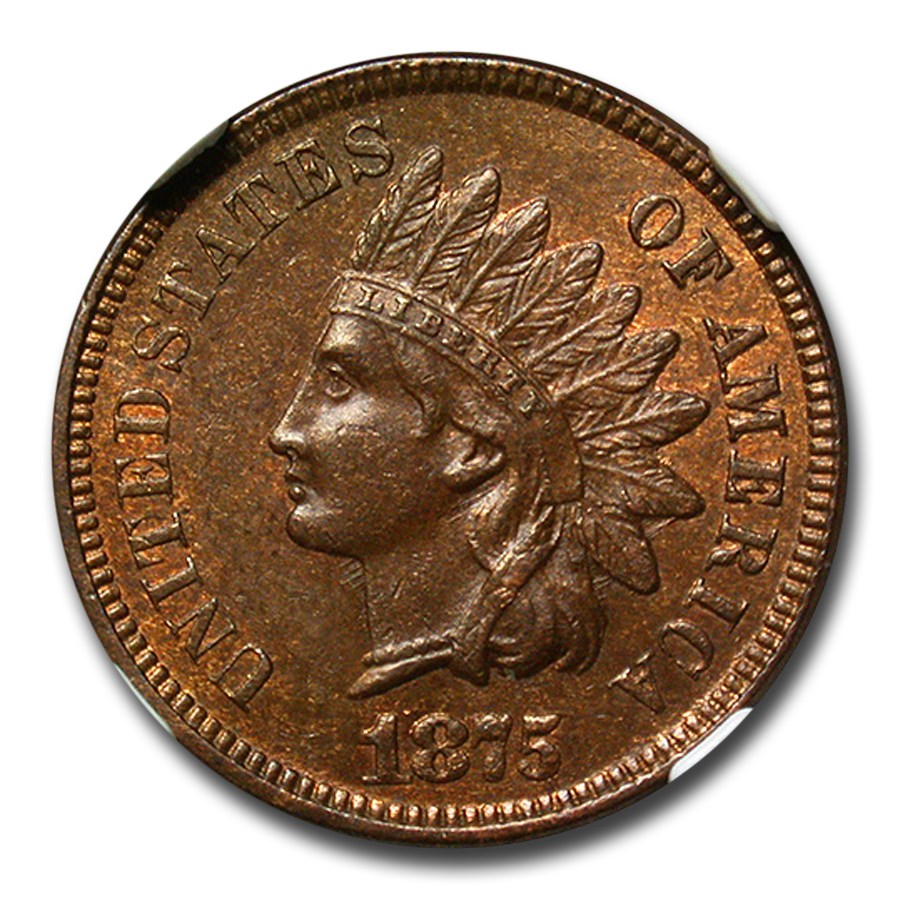 1875 Indian Head Cent MS-63 NGC (Red/Brown)