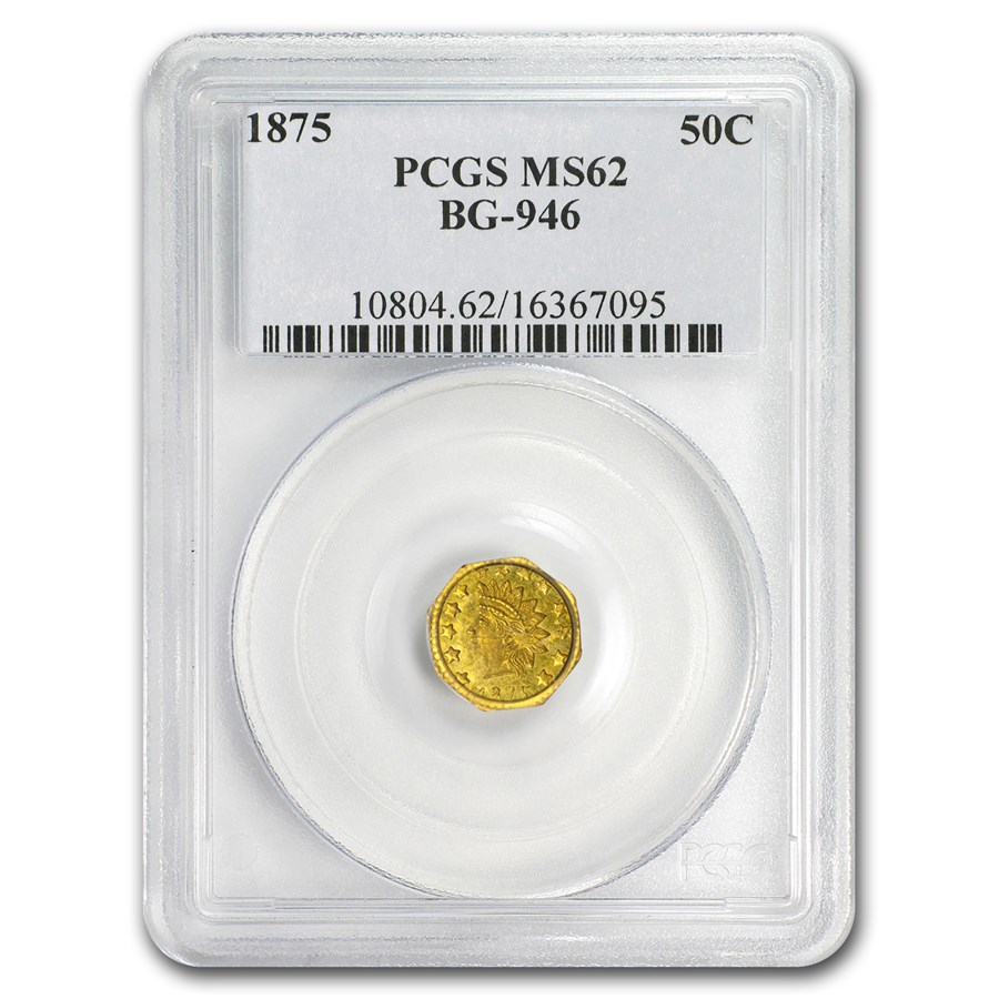 1875 Indian Octagonal 50 Cent Gold MS-62 PCGS (BG-946)