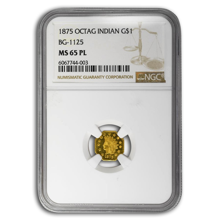 1875 Indian Octagonal One Dollar Gold MS-65 NGC (PL, BG-1125)