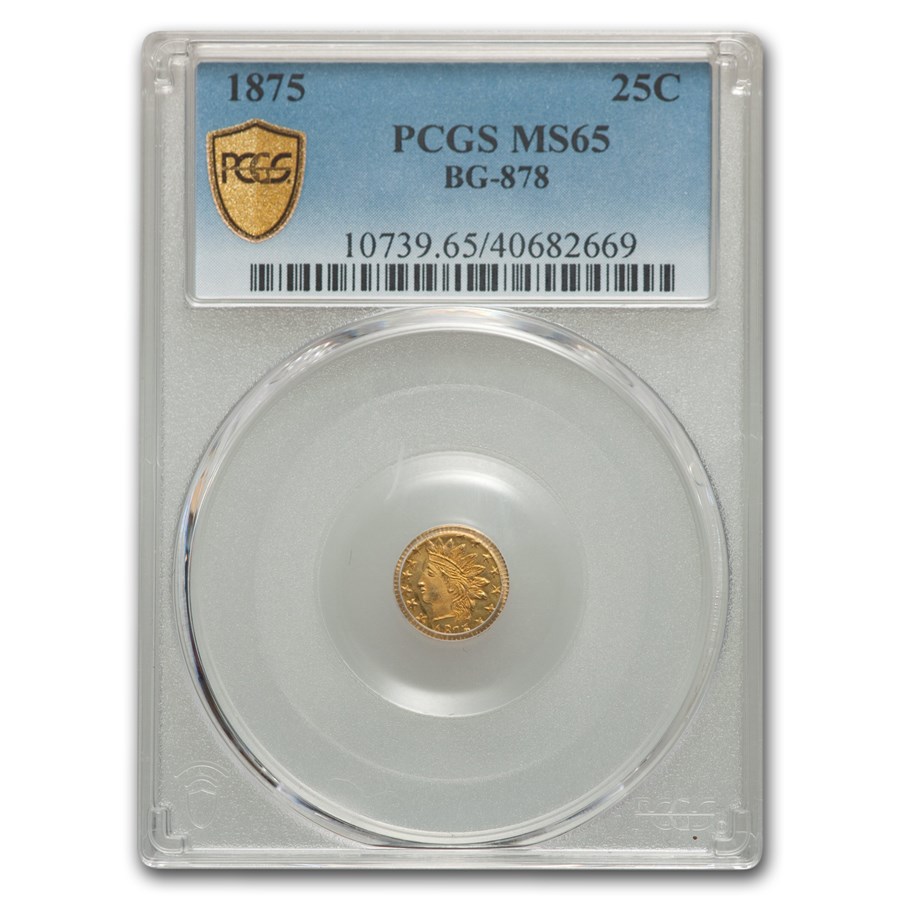 Buy 1875 Indian Round 25 Cent Gold Ms 65 Pcgs Bg 878 Apmex