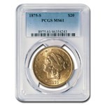 1875-S $20 Liberty Gold Double Eagle MS-61 PCGS