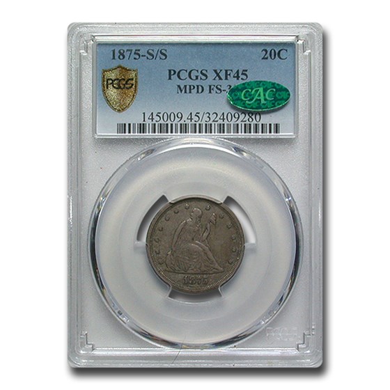 Buy 1875-S/S Twenty Cent Piece XF-45 PCGS CAC (MPD FS-302) | APMEX