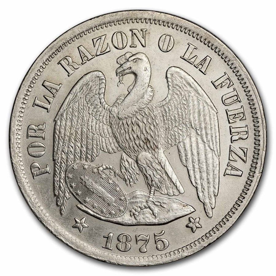 1875-So Chile Silver 1 Peso BU