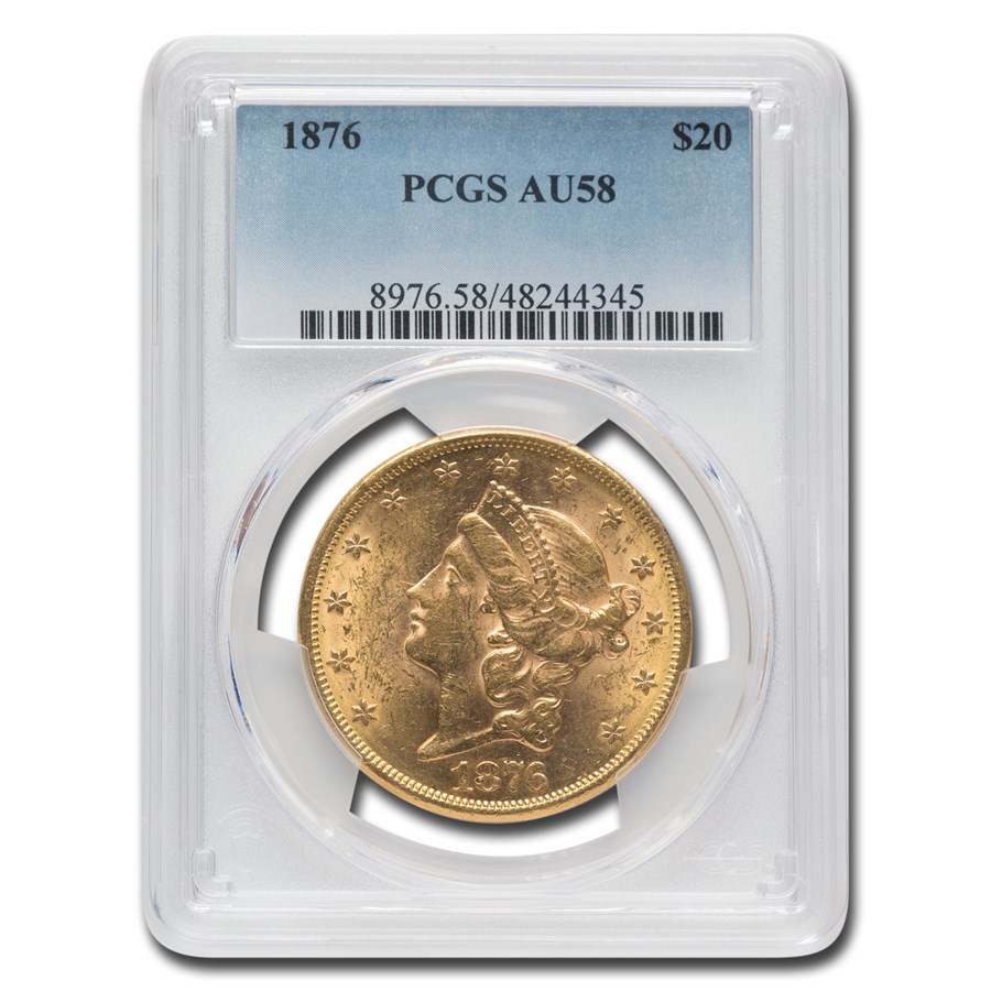 1876 $20 Liberty Gold Double Eagle AU-58 PCGS