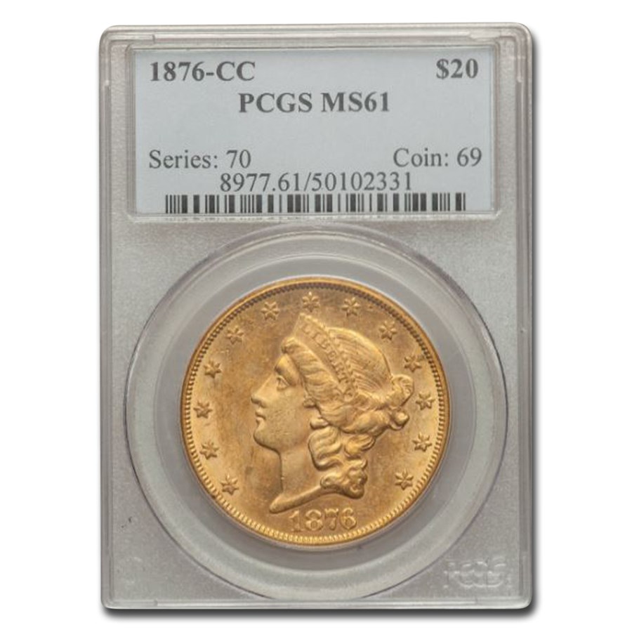 1876-CC $20 Liberty Gold Double Eagle MS-61 PCGS