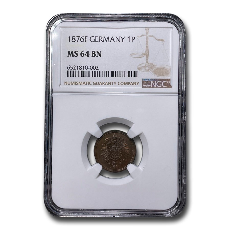 1876-F Germany Pfennig MS-64 NGC (Brown)