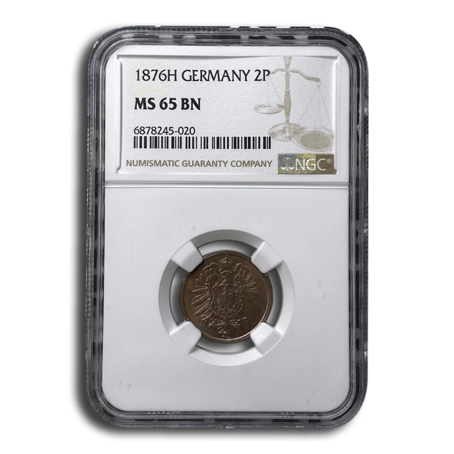 1876-H Germany 2 Pfennig MS-65 NGC (Brown)