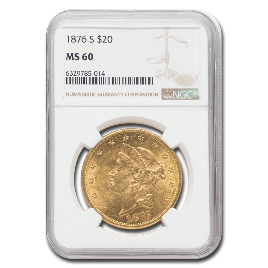 1876-S $20 Liberty Gold Double Eagle MS-60 NGC