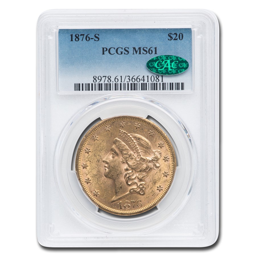 1876-S $20 Liberty Gold Double Eagle MS-61 PCGS CAC